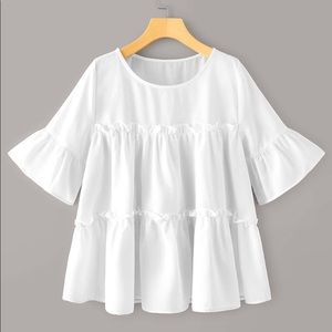 Flounce Sleeve Frill Trim Smock Blouse